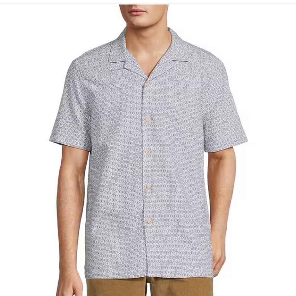 🆕 Rown textured geometric print short sleeve casual or dress shirt